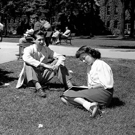 Students study on the lawn