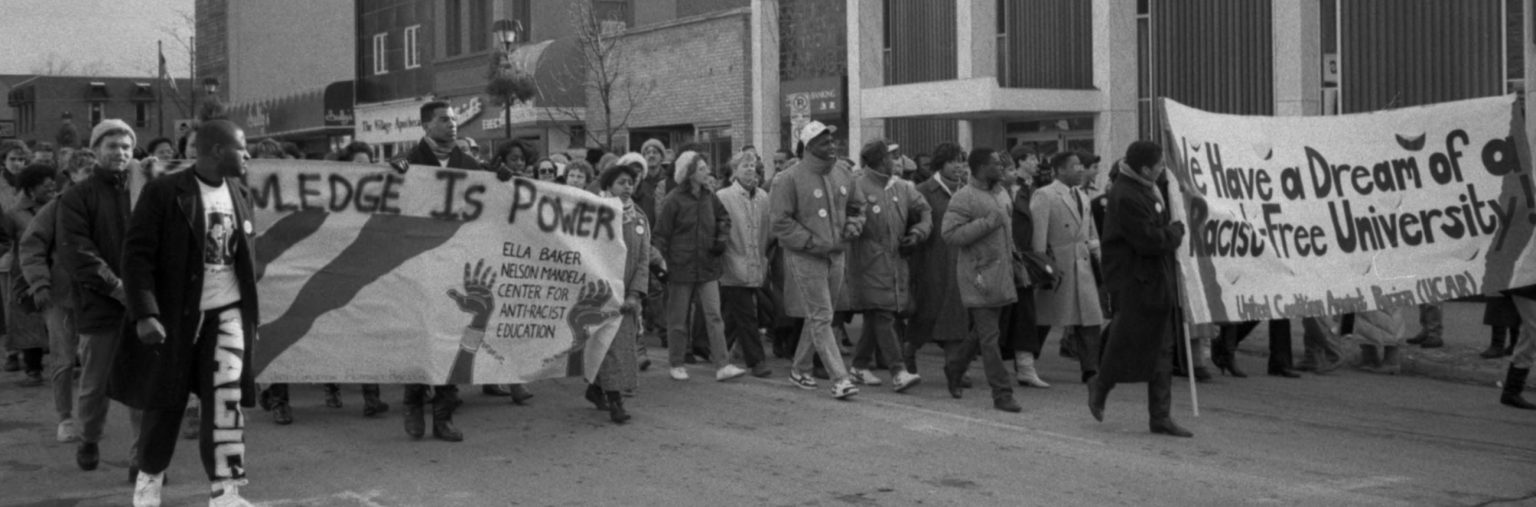 A photo of the Martin Luther King Diversity Day march on South University Street in 1991.