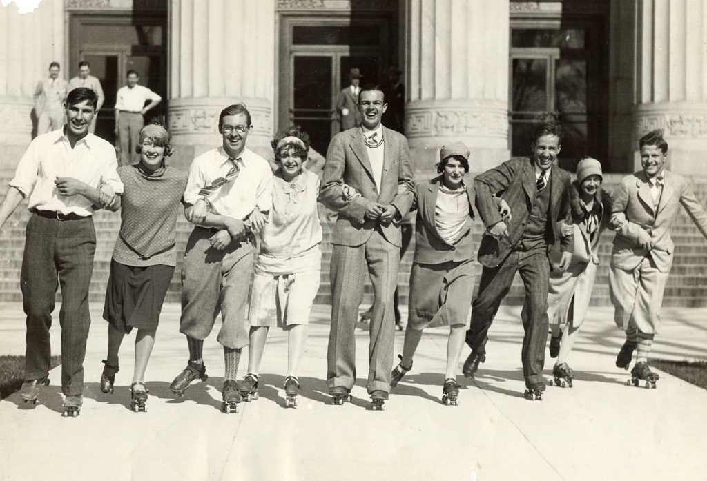 A photo of students roller-skating.
