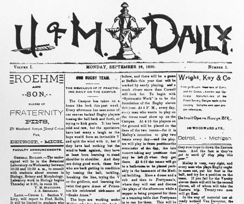 A photo of the first issue of The Michigan Daily.
